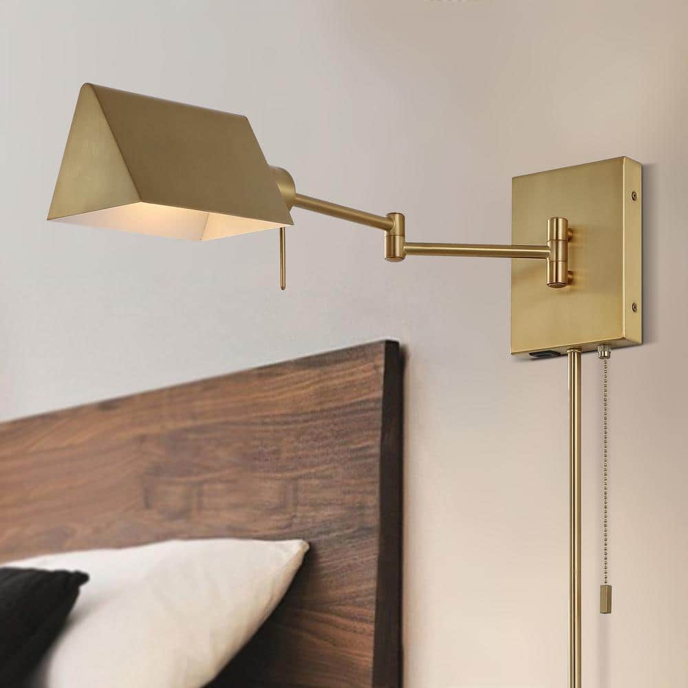 Arlo Brass Gold 22" Swing Arm LED Wall Sconce with Metal Shade