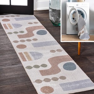 Cream/Multi 2 ft. x 8 ft. Riley Abstract Coastal Contemporary Machine-Washable Runner Rug