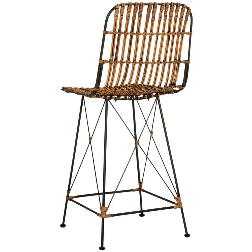 Minerva Natural and Black Wicker Counter Stools, Set of 2
