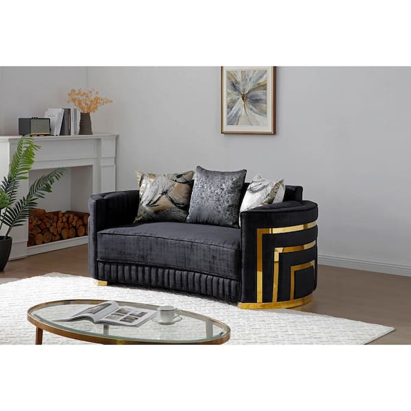 Soledad 75 in. Pillow Top Arm Polyester Rectangle Sofa in Black