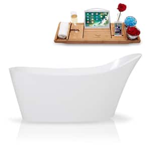 65 in. Solid Surface Resin Flatbottom Non-Whirpool Bathtub in Glossy White