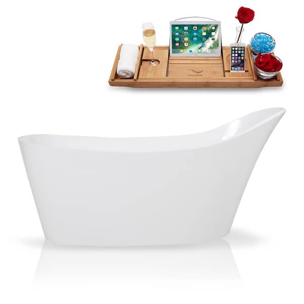 Streamline 65 in. Solid Surface Resin Flatbottom Non-Whirpool Bathtub in Glossy White