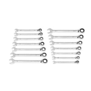 SAE 12-Point 90-Tooth Reversible Ratcheting Wrench Set with Rack (14-Piece)