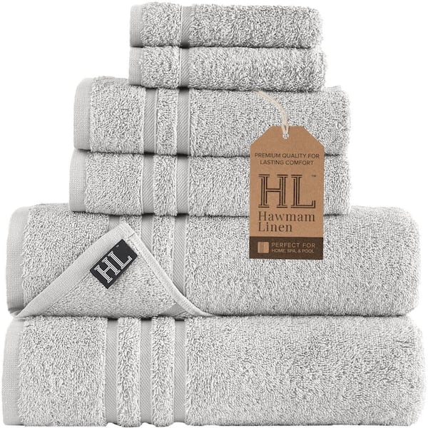 Ice Silver 6-Piece Bath Towels Set for Bathroom Original Turkish Cotton Soft, 2-Bath Towels, 2-Hand Towels, 2-Washcloths