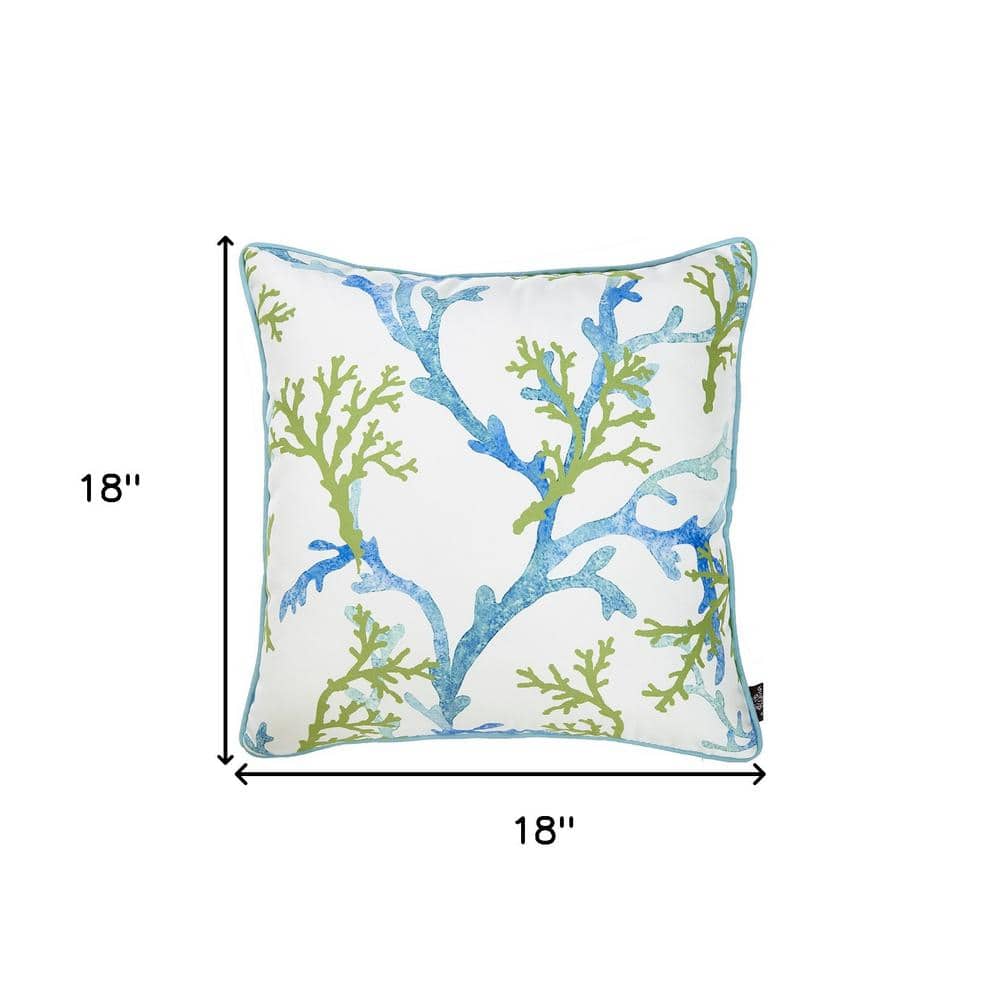 18" White Blue and Green Coral Decorative Throw Pillow Cover
