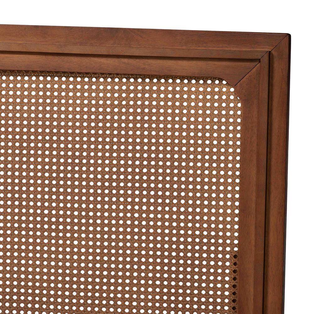 Walnut Brown Queen Wood Frame Upholstered Bed with Rattan Headboard