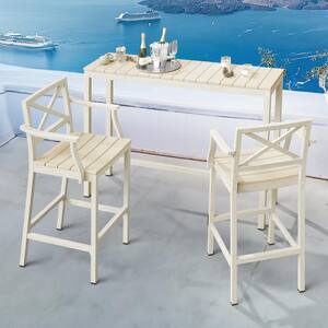 3-Piece 55 in. Beige Outdoor Dining Table Set Aluminum Outdoor Bar Set HDPS Top With Bar Chairs for Balcony