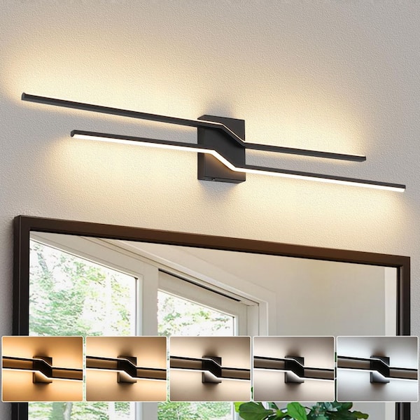 39.37 in. 1-Light Black LED Bathroom Vanity-Light Bar with Dimmable and 5-CCT Adjustable Switch