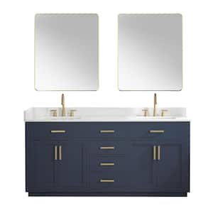Gavino 72 in. W x 22 in. D x 34 in. H Double Sink Bath Vanity in Royal Blue with White Composite Stone Top and Mirror
