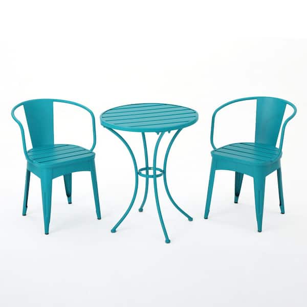 Matte Teal 3-Piece Metal Round Outdoor Patio Bistro Set
