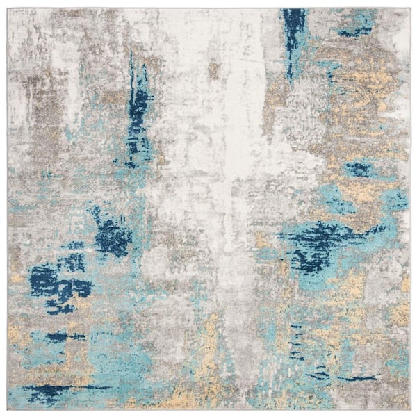 SAFAVIEH Jasper Gray/Gold 7 ft. x 7 ft. Square Abstract Distressed Area Rug