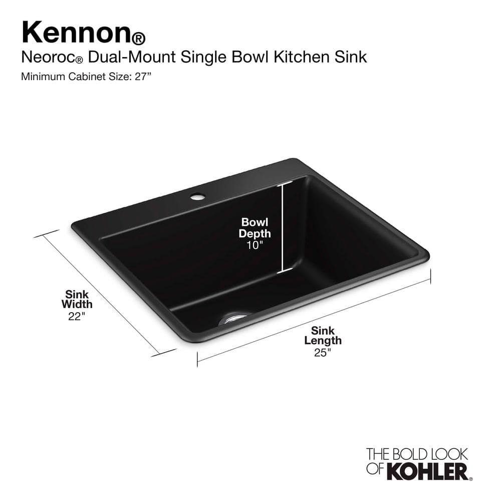 Matte Black Stone Single-Bowl Drop-In Kitchen Sink