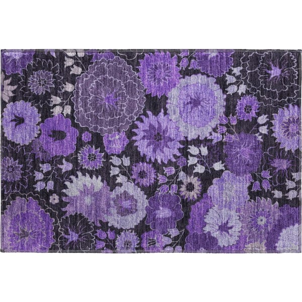 Mayfield Premium Machine Washable Abstract AMF2295 Purple 3 ft. x 4 ft. Area Rug
