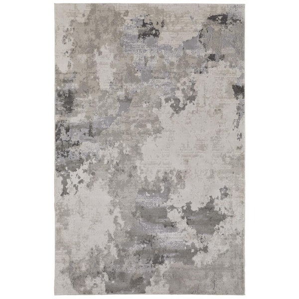 HomeRoots 10 x 13 Gray and Ivory Abstract Area Rug