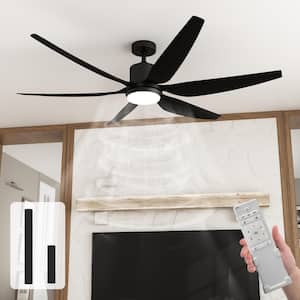 66 in. Integrated LED Indoor Outdoor Black Ceiling Fan with Light Kit and Remote Control, 6 Blades, 1, 4, 8-hour Timing