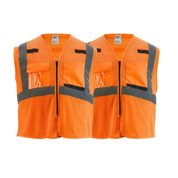 Milwaukee 2X-Large/3X-Large Orange Class 2 Mesh High Visibility Safety Vest with 9-Pockets (2-Pack)