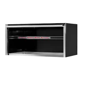 55 in. Power Workstation Professional Hutch with Stainless Steel Shelf and Work Surface in Black