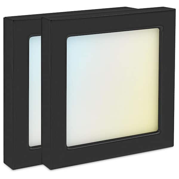 LUXRITE 4 in. Square Black Modern Flush Mount Ceiling Light Selectable LED Integrated 10W 600LM 5CCT 2700K-5000K Dimmable 2-Pack