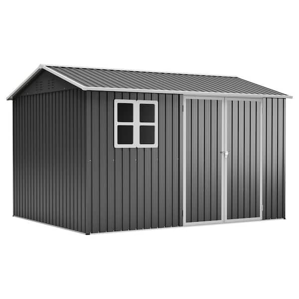 Maelis 10 ft. W x 8 ft. D Dark Gray Metal Outdoor Storage Shed with Lockable Doors and Window (73.13 sq. ft.)