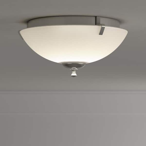 Progress Lighting Wisten 14 in. 2-Light Brushed Nickel Flush Mount with Etched Glass