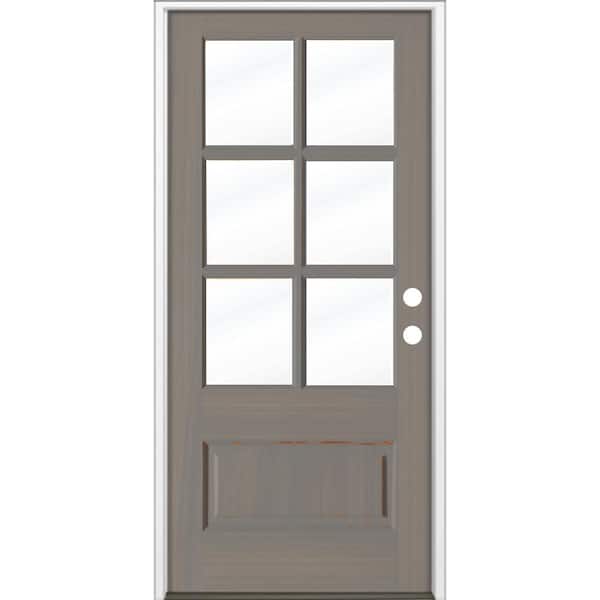 Krosswood Doors 36 in. x 80 in. Farmhouse LH 3/4 Lite Clear Glass Grey Stain Hemlock Prehung Front Door