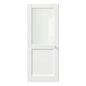 30 in. x 80 in. MDF Wood, Primed, White, 1/2 Lite, Frosted Glass Interior Door Slab With Silver Sphere Doorknob