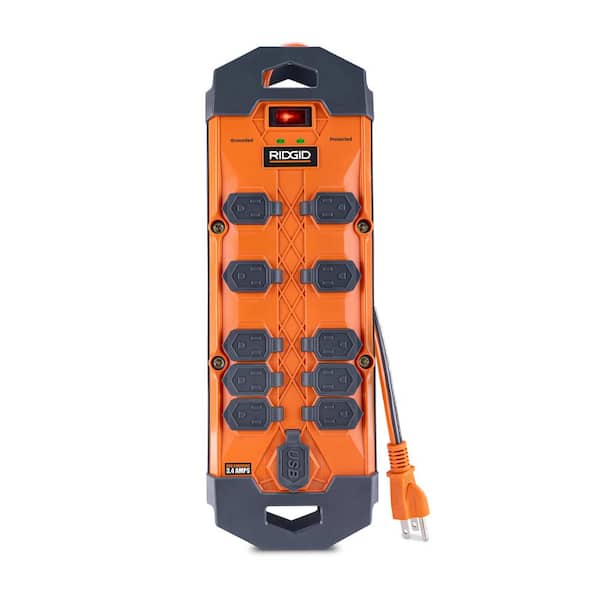 RIDGID 10 ft. Cord 10-Outlet 2 USB-A 4200J Surge Protector