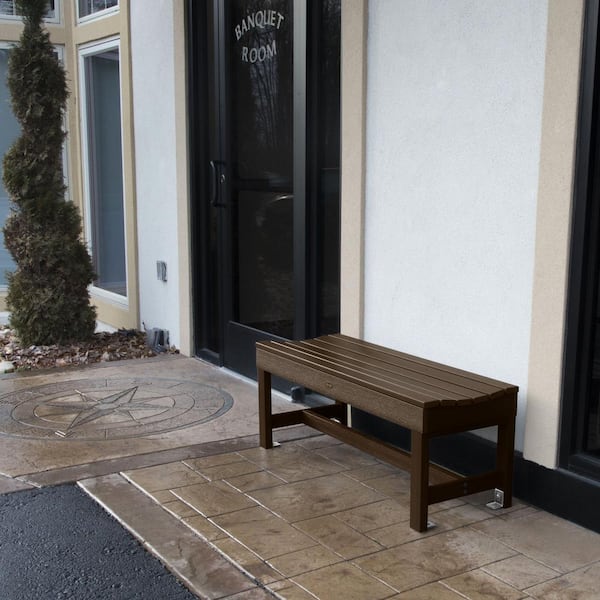 Weldon 46 in. 2-Person Weathered Acorn Plastic Outdoor Bench