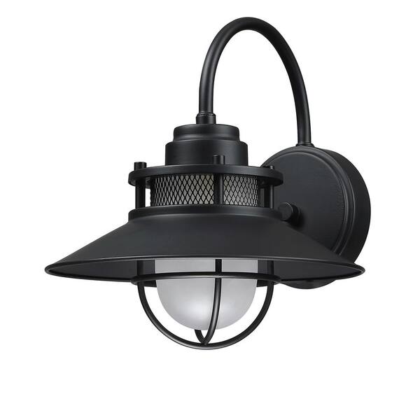 Hukoro 10 in. 1-Light Matte Black Hardwired Outdoor Wall Lantern Sconce ...