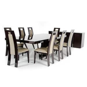 Valerie 94 in. Clear Ebony High Gloss MDF Wood Top Material and Steel Dining Table