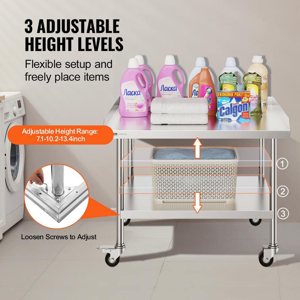 Heavy Duty Stainless Steel Kitchen Prep Table with Wheels