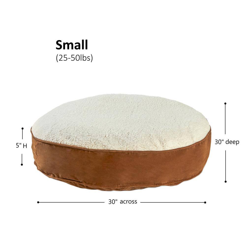 Small Latte Sherpa Round Pillow Dog Bed