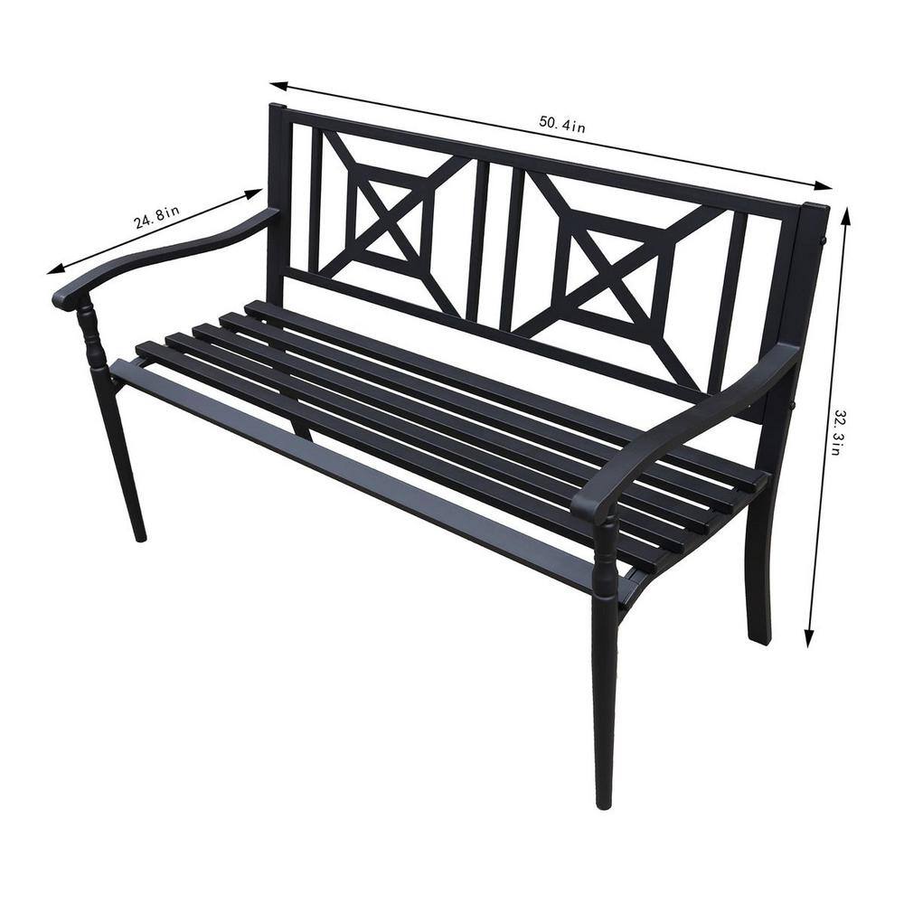 Maypex 4 FT Black Steel and Cast Iron Garden Bench
