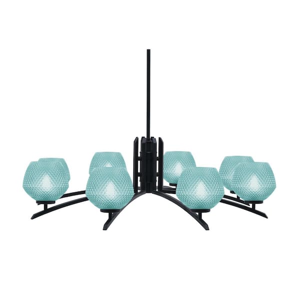 Unbranded Siena 36 in. 8 Light Matte Black Chandelier with Turquoise Glass Shades