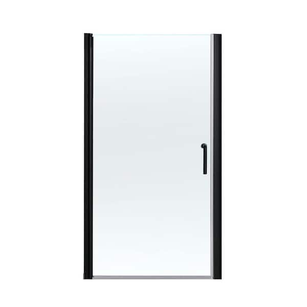 LORDEAR 34 in. W x 72 in. H Pivot Swing Semi-Frameless Shower Door in Matte Black with Tempered Clear Glass