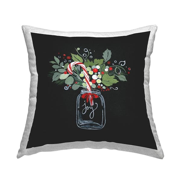Stupell Industries Joy Candy Cane Jar Black Square Outdoor Throw Pillow