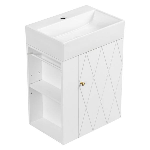 20 in. White Bath Vanity with White Ceramic Top and Towel Bar
