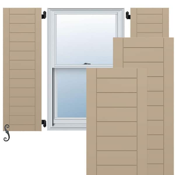 EnduraCore Horizontal Slat Framed Modern Style 12-in W x 40-in H Raised Panel Composite Shutters Pair in Primed