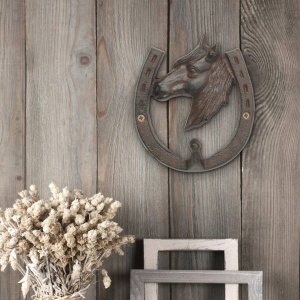 Stonebriar Collection 5 in. x 6 in. Weathered Rust Cast Iron Horseshoe Wall Hook