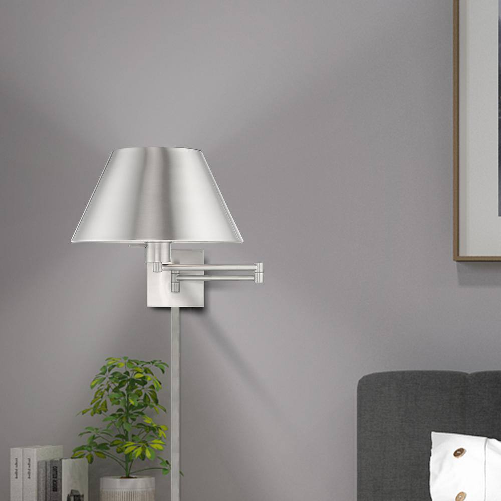 Elegant Brushed Nickel Swing Arm Wall Lamp with Hand-Crafted Shade