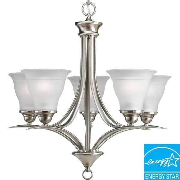 Progress Lighting Trinity Collection 5-Light Brushed Nickel Chandelier with Etched Glass