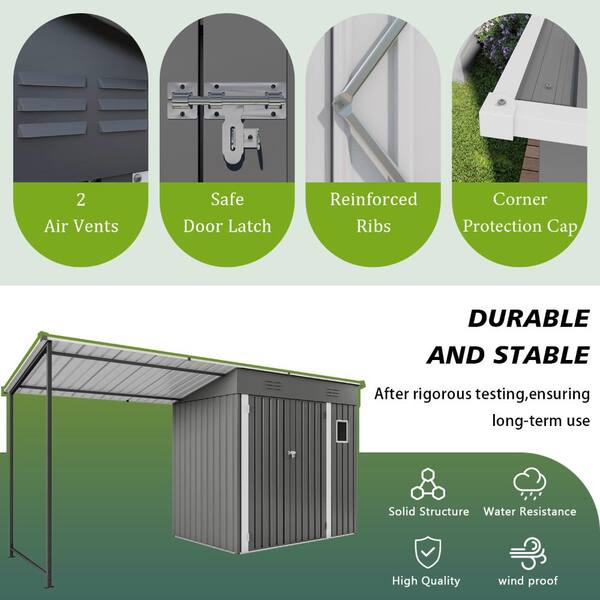 4 ft. W x 12 ft. D Gray 2-in-1 Metal Outdoor Storage Shed