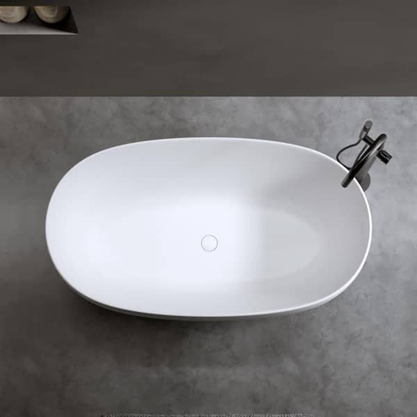 Moray 51 in. x 25 in. Solid Surface Stone Resin Flatbottom Freestanding Double Slipper Soaking Bathtub in Matte White