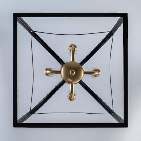 ZYZWMB 4-Light Matte Black Rectangle Lantern Chandelier for