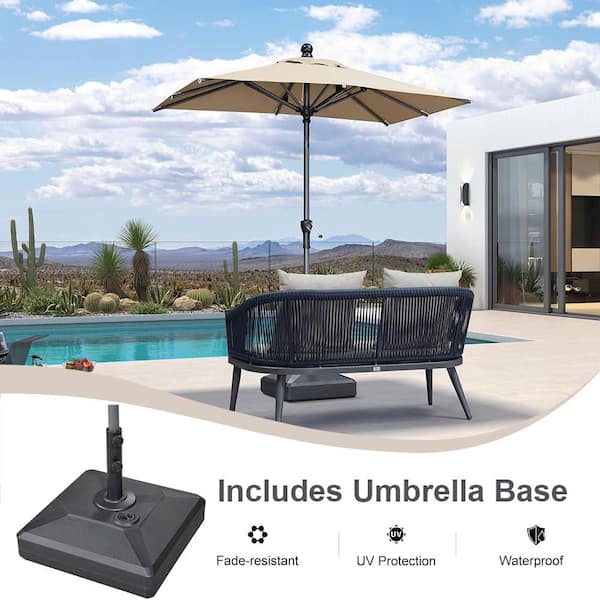 4 ft. x 6 ft. Square Aluminum Auto-Tilt Outdoor Market Patio Umbrella with Base in Taupe