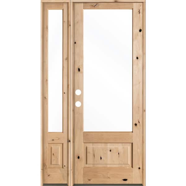 Krosswood Doors 50 in. x 96 in. Farmhouse Knotty Alder Right-Hand/Inswing 3/4-Lite Clear Glass Unfinished Wood Prehung Front Door
