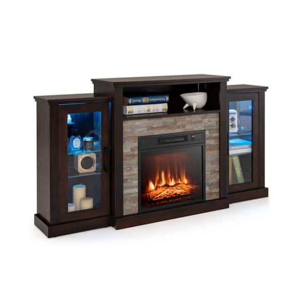 Clihome 59 in. Freestanding Electric Fireplace TV Stand in Dark Brown with 16-Color Led Lights for TVs up to 65 in.