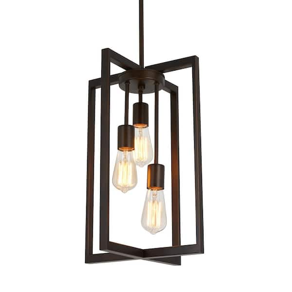 Yale 40-Watt 3 Light Bronze Modern Sputnik Cage Pendant Light Fixture for Dining Room or Kitchen