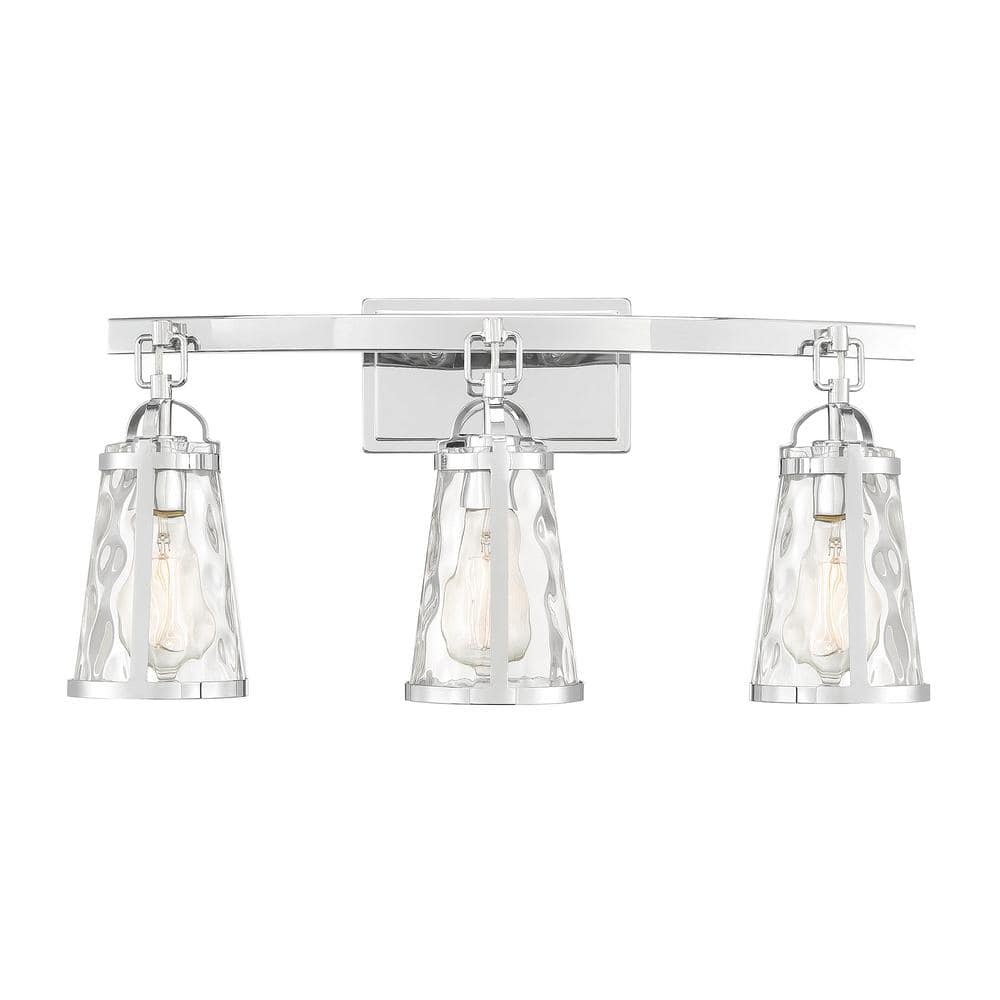 Albany Polished Chrome 3-Light Vanity with Water Glass Shades