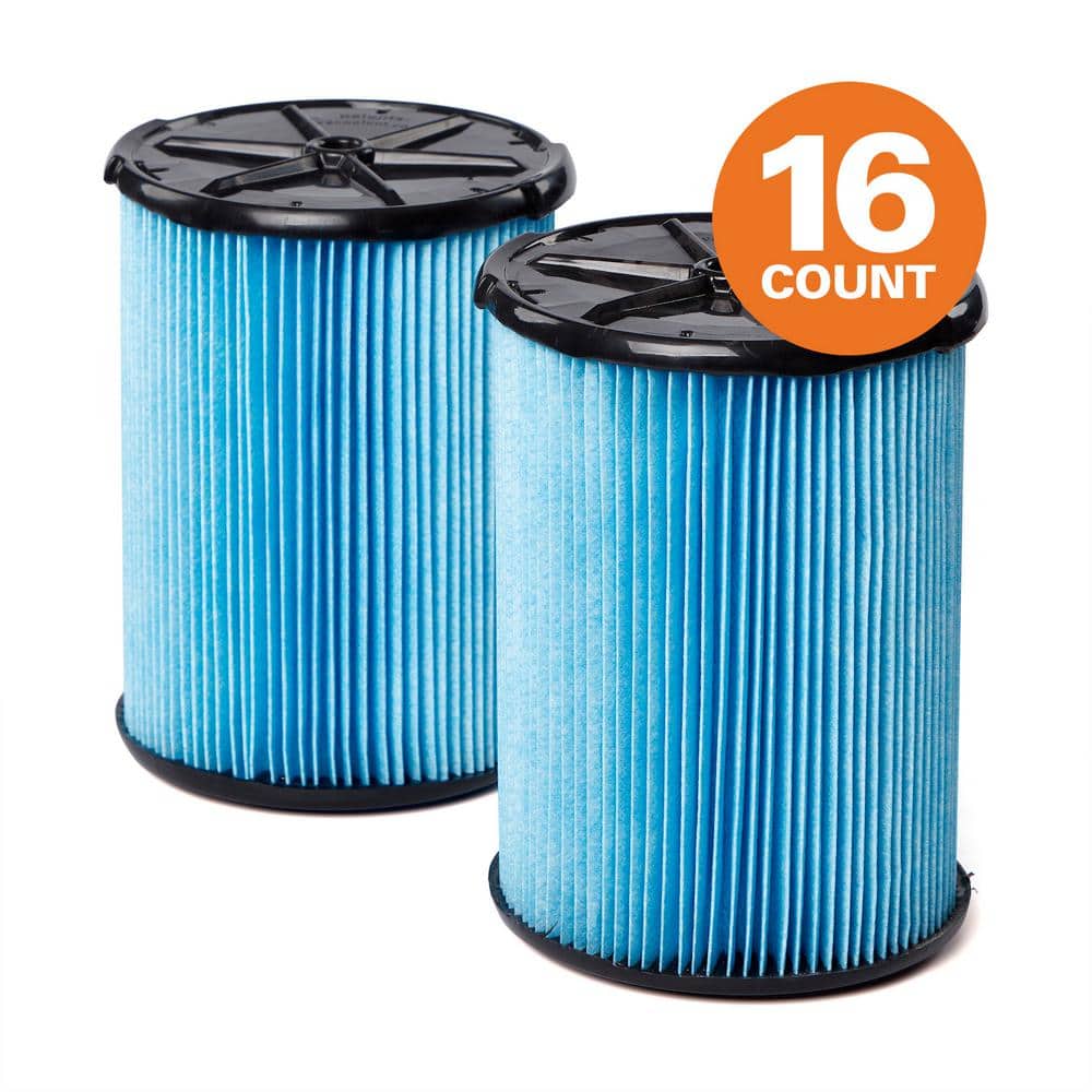 RIDGID Genuine Fine Dust Pleated Paper Wet Dry Vac Shop Vacuum Filter for Most 5-16 Gal.  Wet Dry Vacs (16-Pack) VF5200C